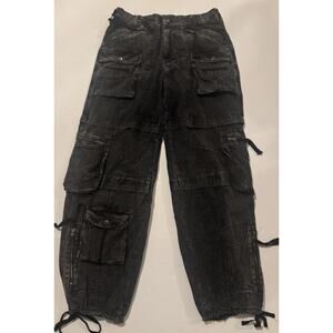 Oli & Hali Cargo Pants M Black Washed Y2K Streetwear Utility Wide Leg
